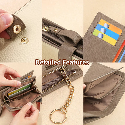 Retro clamshell design minimalist ladies' genuine leather wallet Essential for fashion-forward travel Multiple security...