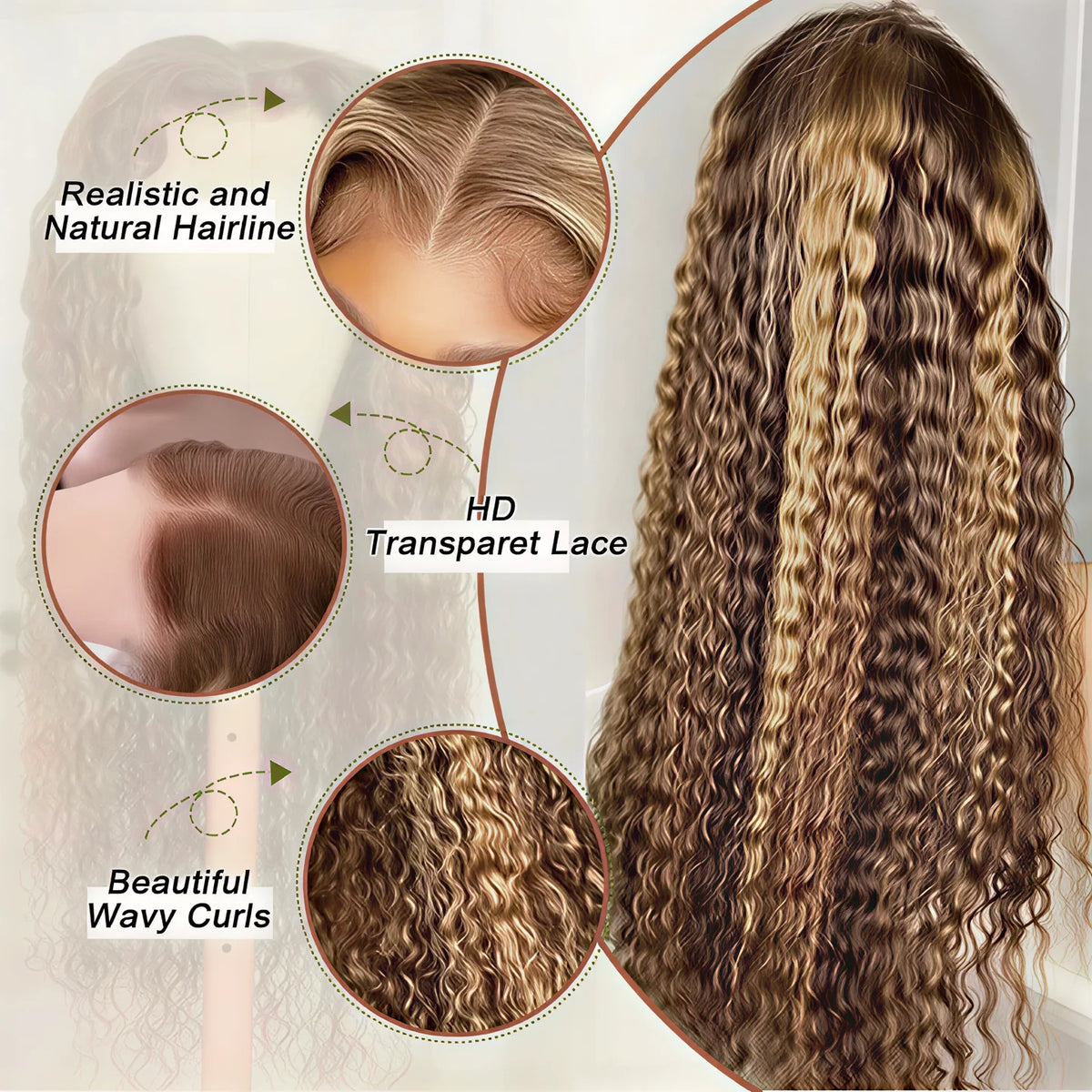 Highlight Wig Human Hair Ombre Deep Wave 13x6 HD Lace Frontal Wigs 4/27 Color Glueless Water Wave Curly Lace Front Wig 250 Density For Women ﻿