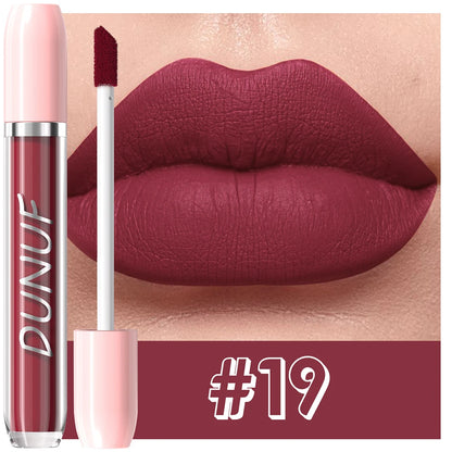 DUNUF 1Pc Matte Lip Gloss Bean Paste Liquid Lipstick Long-Lasting Waterproof Easy To Color Non-Fading Sexy Red Matte Lip Glaze