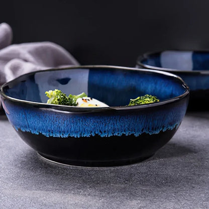 1 Pcs Bone China Bowl Tableware Blue Janpan Rice Soup Dinner Service Retro Ceramic Dinnerware Restaurant Home Kitchen...