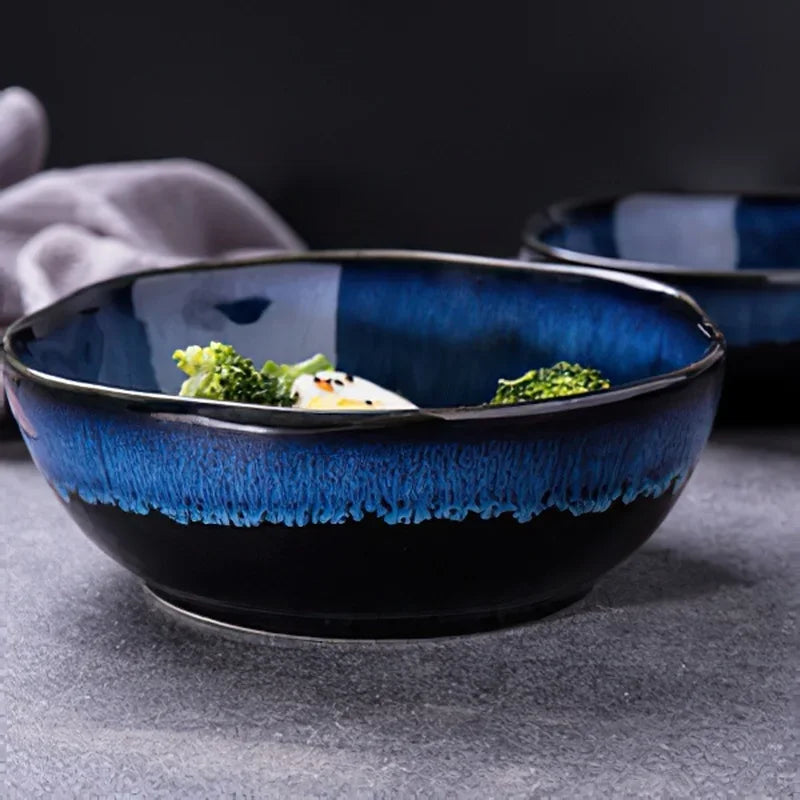 1 Pcs Bone China Bowl Tableware Blue Janpan Rice Soup Dinner Service Retro Ceramic Dinnerware Restaurant Home Kitchen...
