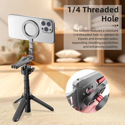 Flymile Magnetic Selfie Stick Tripod for Magsafe iPhone 16 15 14 13 12 Pro Max Samsung Phone Foldable Desktop Tripod 1/4" Holes