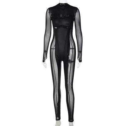 Cat Woman Agents Combat Uniform Black Punk Tight Jumpsuit Cosplay Movie Game Virtual World Alien Robot Mesh Hollow Bodysuit New