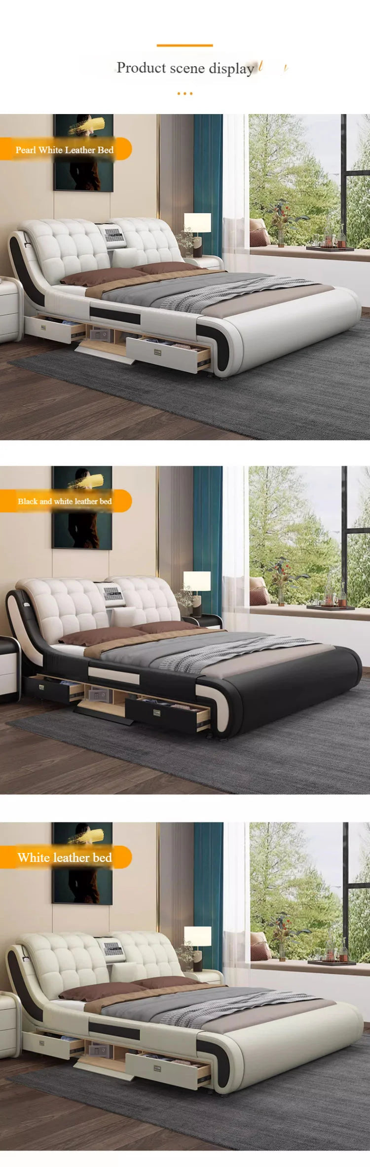 Modern Luxury Bedroom Furniture Smart Electric Massage Up-holstered Beds king Size Double Bed Gas Lift Frame with Storage Design