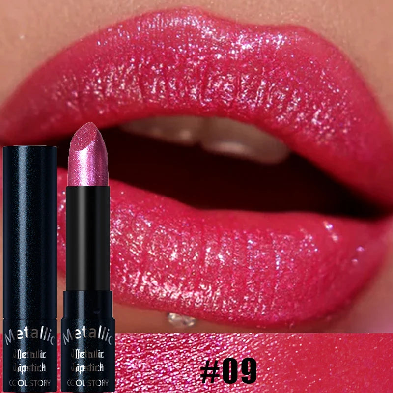 Diamond Pink Lipstick Metallic Glitter Lipstick Waterproof Shiny Pearlescent Dark Blue Red Matte Lip Gloss Halloween Lips Makeup