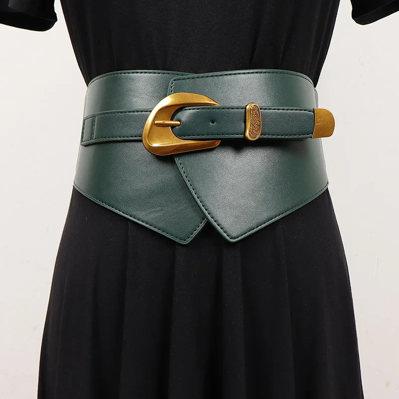 Green Camel Khaki Pu Leater Elastic Waistbands for Women Irregular Wide Corset Dress Shirt Decoration Elegant Pu Waist Belts