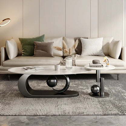 Italian Rock Plate Coffee Tables Living Room Luxury Oval Side Table Creative Wrought Iron Center Table Set Nordic Home...