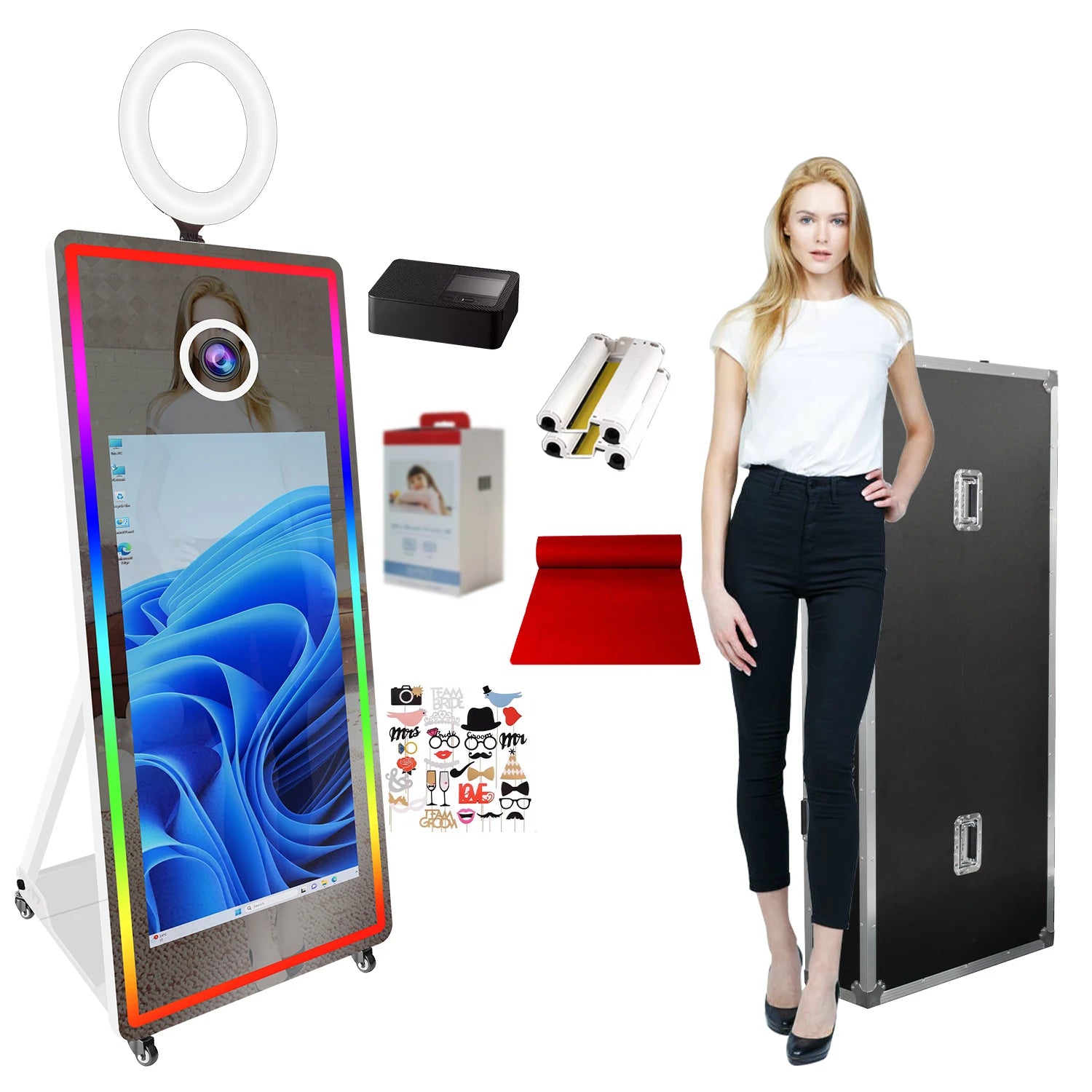Portabl Magic Mirror Photo Booth 43 inch Touch Screen Camera photoBooth with LED and Flight Case Selfie for Wedding Party Events - Kimlud