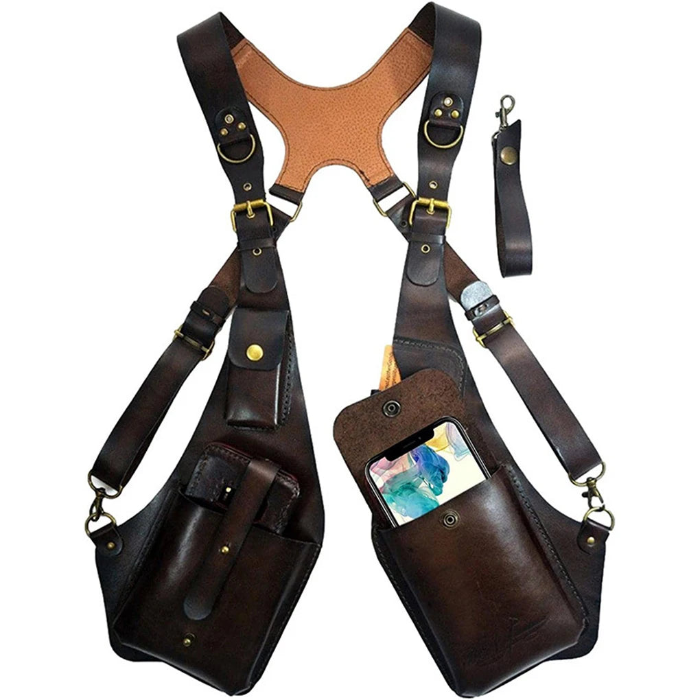 Retro Anti-Theft Leather Double Shoulder Armpit Bag Outdoor Fashion Adjustable Wallet Phone Case For Men Shoulder...