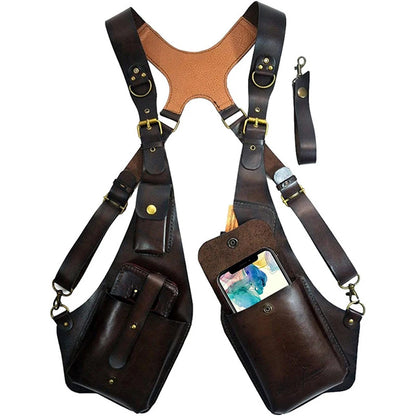 Retro Anti-Theft Leather Double Shoulder Armpit Bag Outdoor Fashion Adjustable Wallet Phone Case For Men Shoulder...