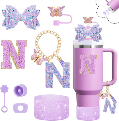 8pcs Cup Accessories Set for Stanley Cup 30oz 40oz tumbler Straw Topper Cover, Boot, Spill Proof Stoppers, Handle Charms Sticker