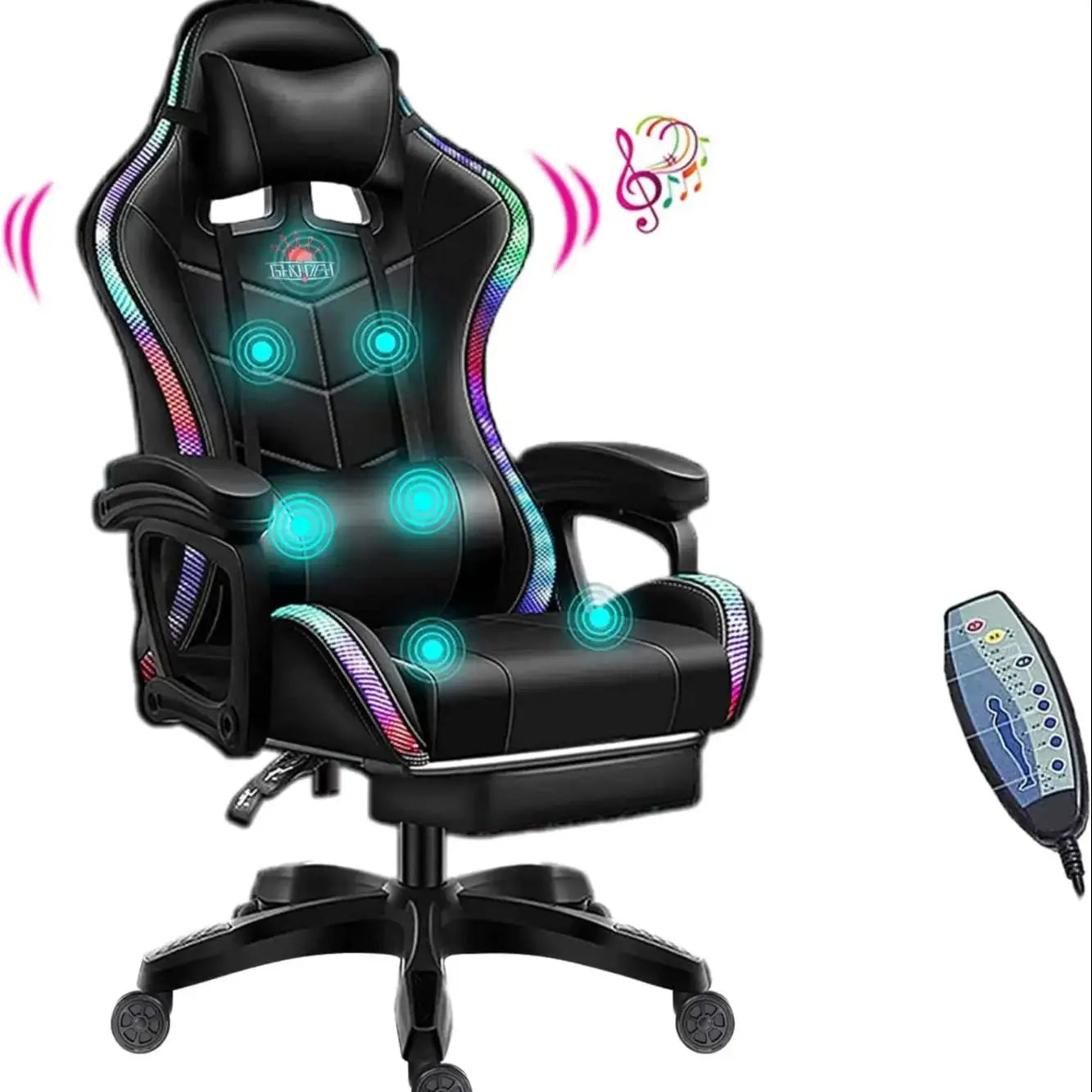 Gaming Chair with Speakers Video Game Chair PU Leather Recliner Computer Chair Swivel E-Sports Chair with Armrest