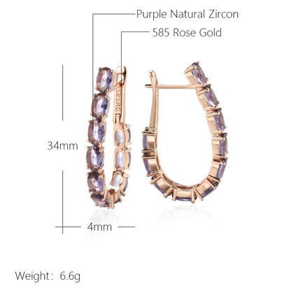 JULYDREAM Full Oval Purple Zircon 585 Gold Color Hoop Earrings Women Luxury Geometric Jewelry Party Wedding Accessories