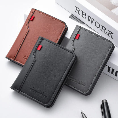 1Pc New Ultra-thin Mini Soft PU Leather Credit Card Wallet Holder Short Vertical High Quality Men's Wallet - Kimlud