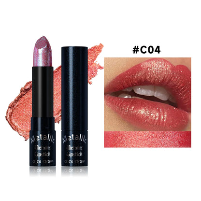 Metallic Pearlescent Pink Glitter Velvet Lipstick Waterproof Long Lasting Matte Shimmer Diamond Lipstick Women Makeup Cosmetics