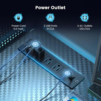 L Shaped Gaming Desk,63 Inch Computer Desk with Adjustable Stand & RGB Lights,Corner Desk for Power Outlet, Carbon Fiber Texture