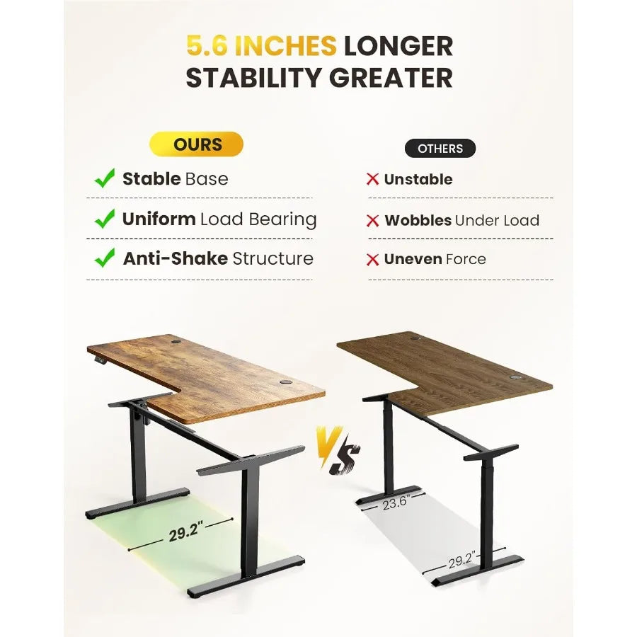 L-Shaped Standing Desk - 55 Inch Adjustable Corner Desk Electric Sit-Stand Computer Table with Memory Controller for Home Offic