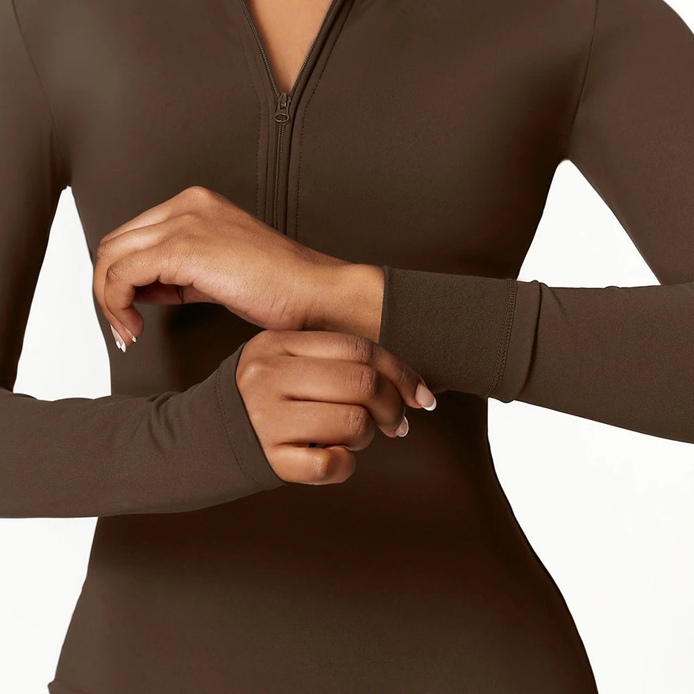 Warm Longsleeve Jumpsuts Women Thickened Sport Overalls Gym Set Zipper Fitness Bodysuits Winter Jumpsuit Workout Tracksuit - Kimlud