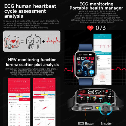 2025Hot AI-GPT Diagosis ECG Health SmartWatch Blood Pressure Lipid Uric Acid 650nm Dual-Probelaser Heart Analysis Smart bracelet