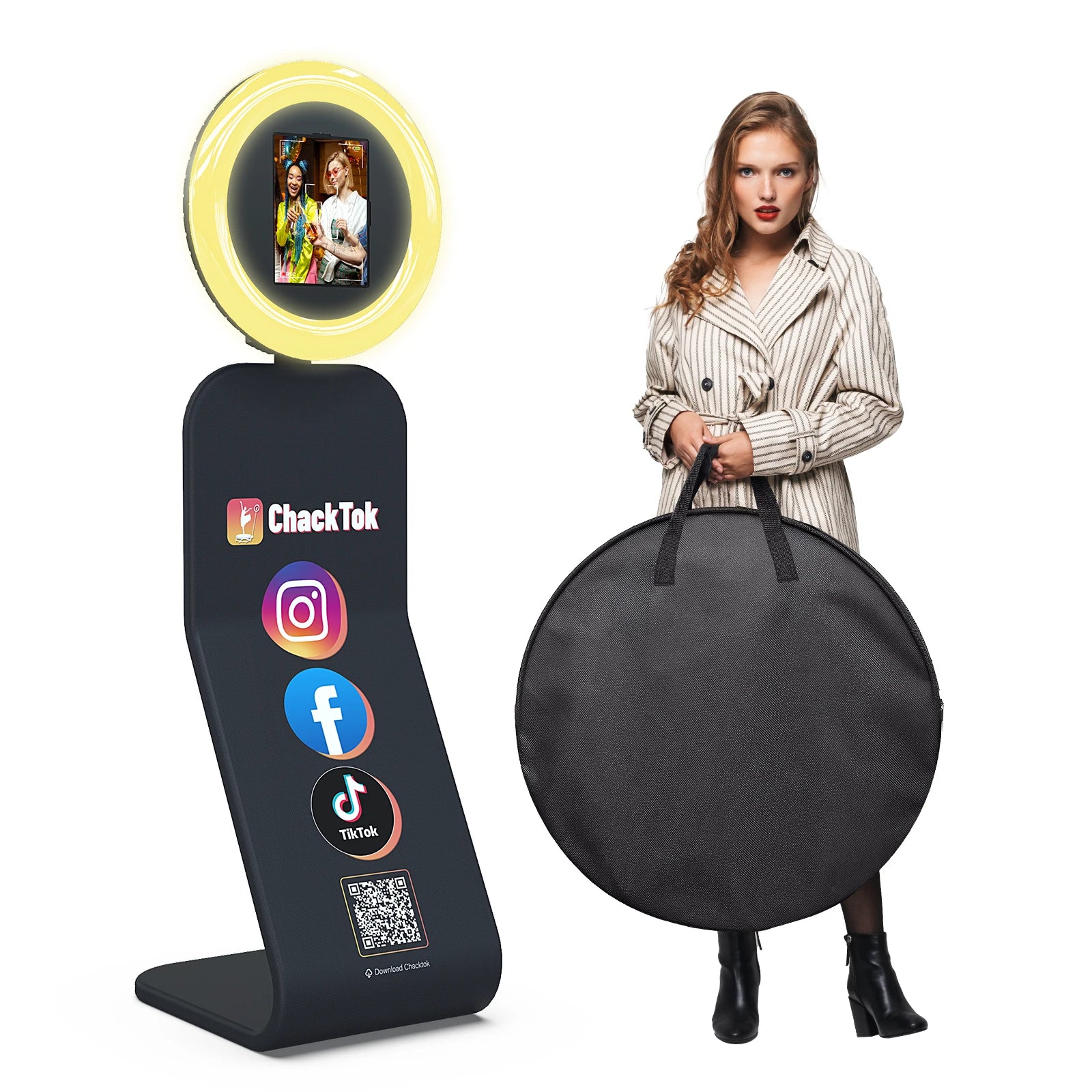 Ipad Photo Booth Machine with Flight Case, Logo Adjustment, Support Software and Remote Control, Suitable for Parties,...