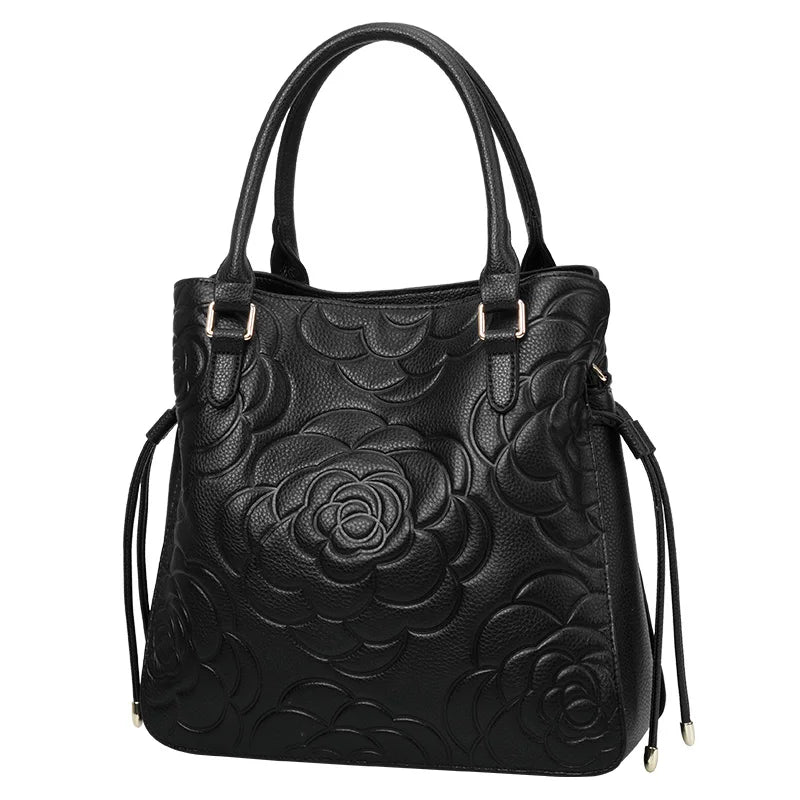 Aidrani Fashion Genuine Leather Women's Bag Large Capacity Women's Handbag Black Embossed Cowhide Shoulder Bag