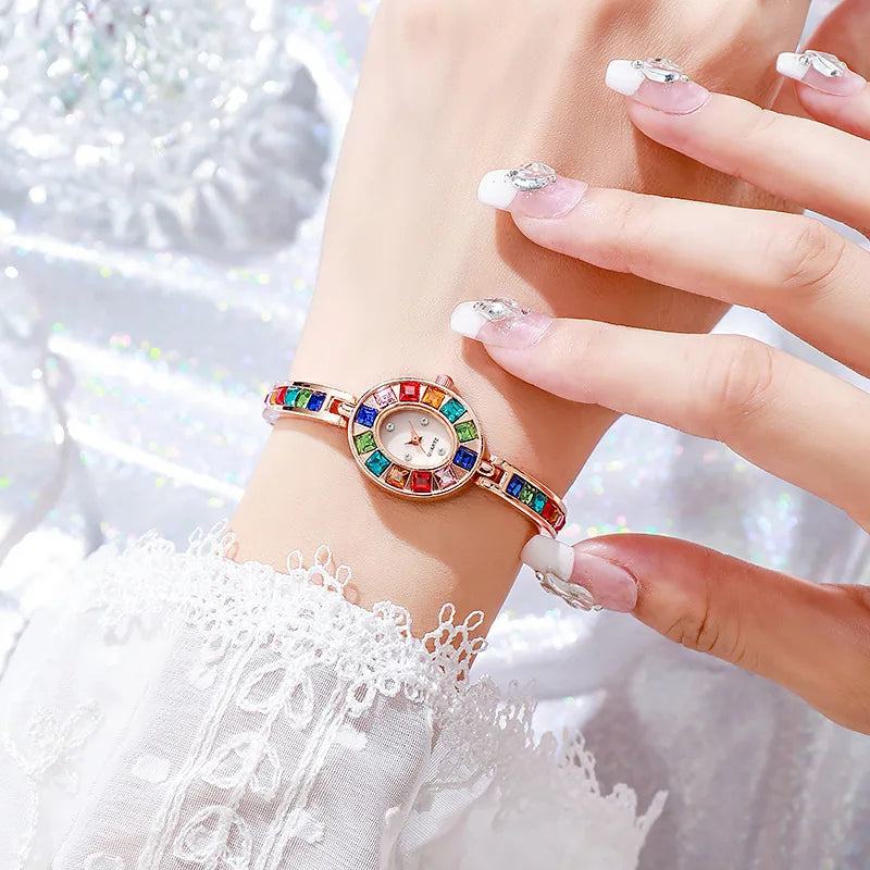 Fashion Rhinestone Women Watch Square Dial Ladies Quartz Watches Bracelet Band Wristwatches - Kimlud