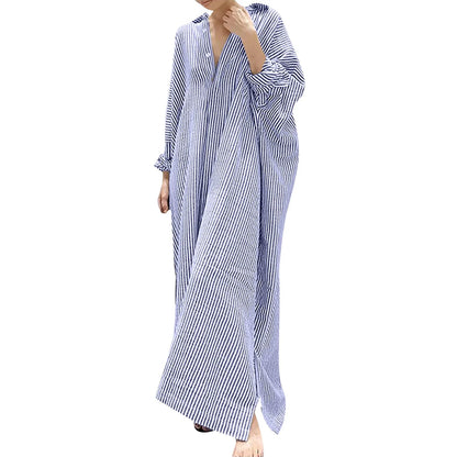 Elegant Outfits Summer Dress For Women Stripe Cotton Shirt Casual Loose Maxi Dresses Formal Occasion Dresses vestidos...