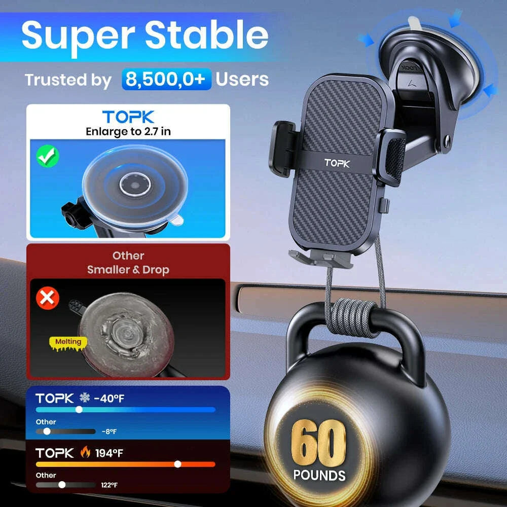 TOPK Phone Holder for Cars 2-IN-1, Car Phone Holder Mount for Dashboard & Air Vent Compatible with iPhone Samsung Android