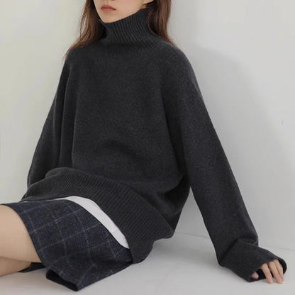 2024 Autumn and Winter New Thick Cashmere Sweater Women High Neck Pullover Sweater Warm Loose Knitted Base Sweater Jacket Tops