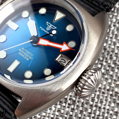 36mm Military Diver Mechanical Watch Men NH35 AR Domed Sapphire Sunburst Green/Red/Blue Big Crown Sport Nylon