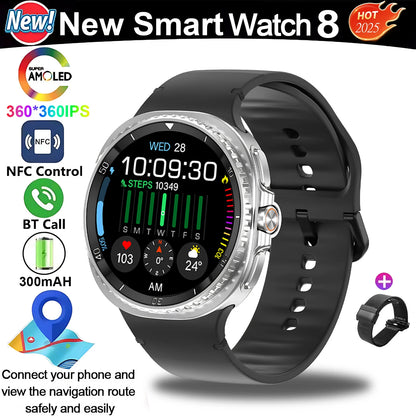New Smart Watch 8 classic Rotating Dial AMOLED HD Screen Men's GPS NFC Sport modes Fitness Heart Rate Bluetooth Call Smart Watch