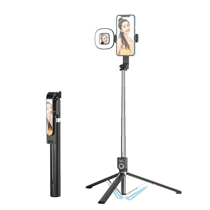 1.7M Extendable live Tripod Selfie Stick Support LED Ring Dual light mirror Stand 4 in 1 Phone Mount for Android IOS Cell Phone