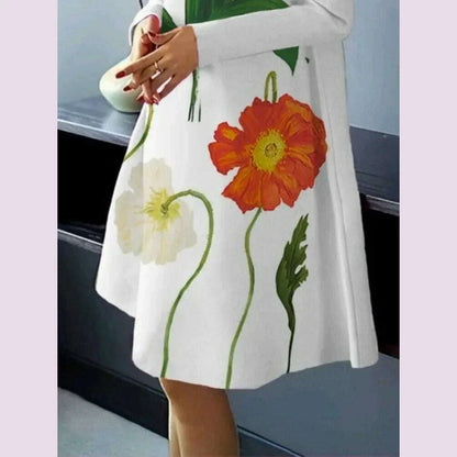 Modigirl Autumn Fall Long Sleeves Dress for Female 2024 Clothes High Neck Printed Elegant Party Evening Flower Midi Dresses