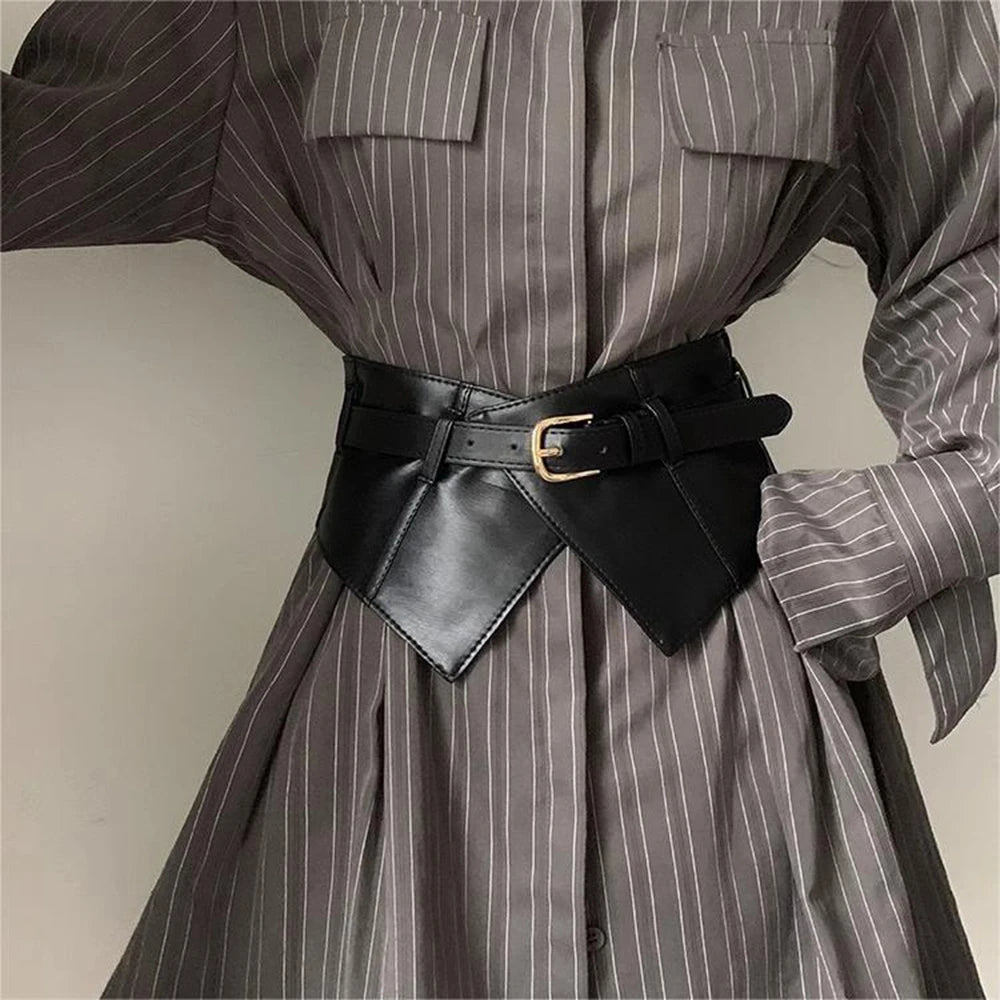 Classic Pin Buckle Wide Belts Black Elastic PU Waistband Trendy Corset Waspie Belt Classic Dress Coat Girdle For Women...