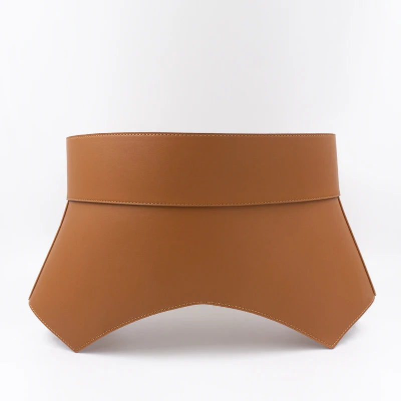Geometrically designed waist closure corset type wide waist closure belt leather coat women's wide belt