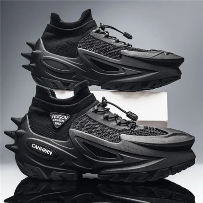 Men Air Mesh Casual Sport Shoes Thick-soled Breathable Lace-up Chunky Sneakers