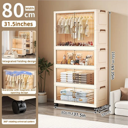 80cm no-installation folding storage cabinet, bedroom children's wardrobe, multi-layer storage box with wheels - Kimlud