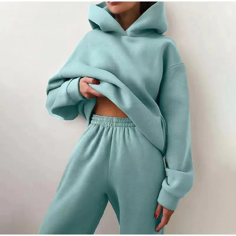 Winter Two Piece Sets Women Tracksuit Oversized Suit 2021 Autumn Trouser Suits Female Sweatshirt Solid Sports Hoodie...