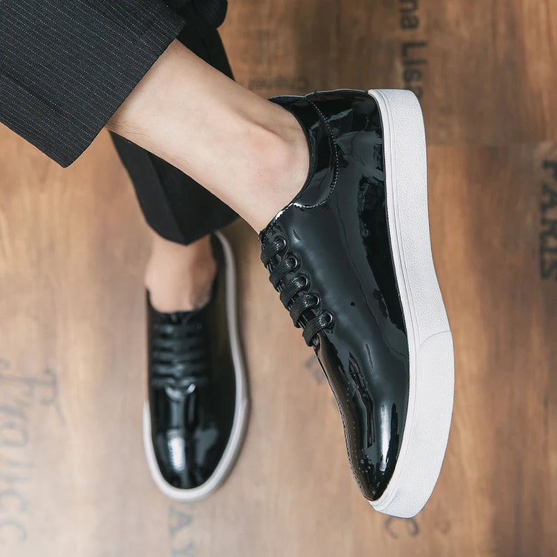 Spring Autumn Leather Shoes High Quality Patent Leather Casual Shoes Lace Up Sneakers Green Fashion Sole Designer Leather Shoes