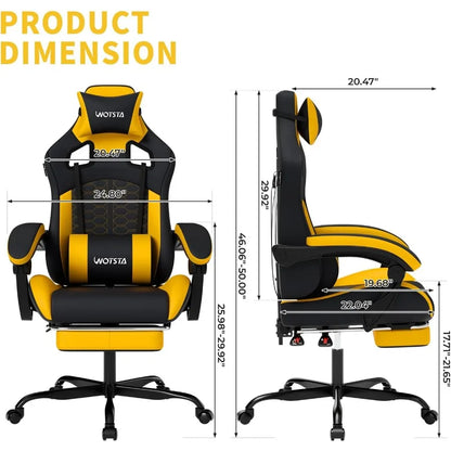 Ergonomic Gaming Chair with Massage Function High Back Design featuring Adjustable Footrest Comfortable Headrest and Lumbar Sup