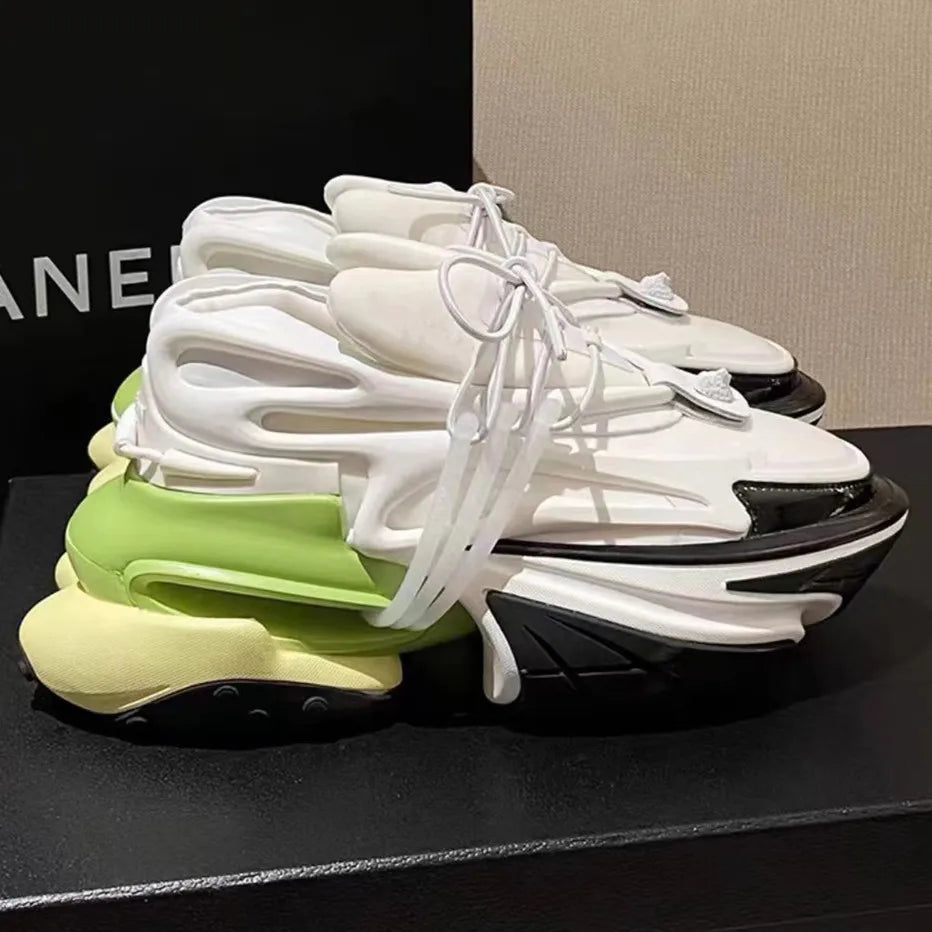 Designer Luxury Brand Sneakers Women Lace-up Thick Bottom Hollow Mixed Color Female Shoes Leisure Outdoor Fashion Runway Shoes - Kimlud