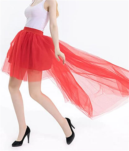 MisShow Hi-Lo Gothic Punk Tutu Skirt Soft Tulle Elastic Waist High Low Mesh Net Halloween Cosplay Costume Maxi Women Dress