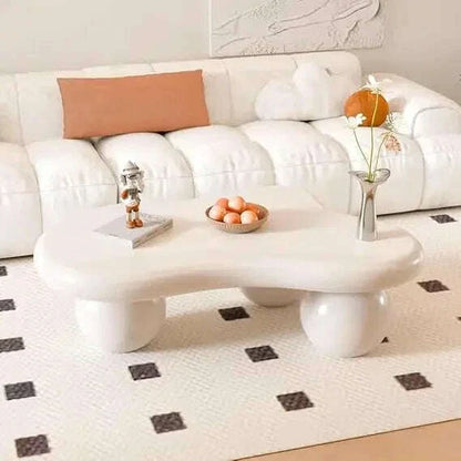 Oval Coffee Table for Living Room Modern Irregular Coffee Table Asymmetrical Unique Center Table (G White 45.7in)