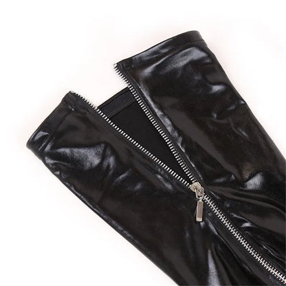 XXL Plus Size PVC Leather Thigh High Stockings Back Zipper Silicone Hold Up Party Club Medias Women Pole Dance Motorcycle Outfit