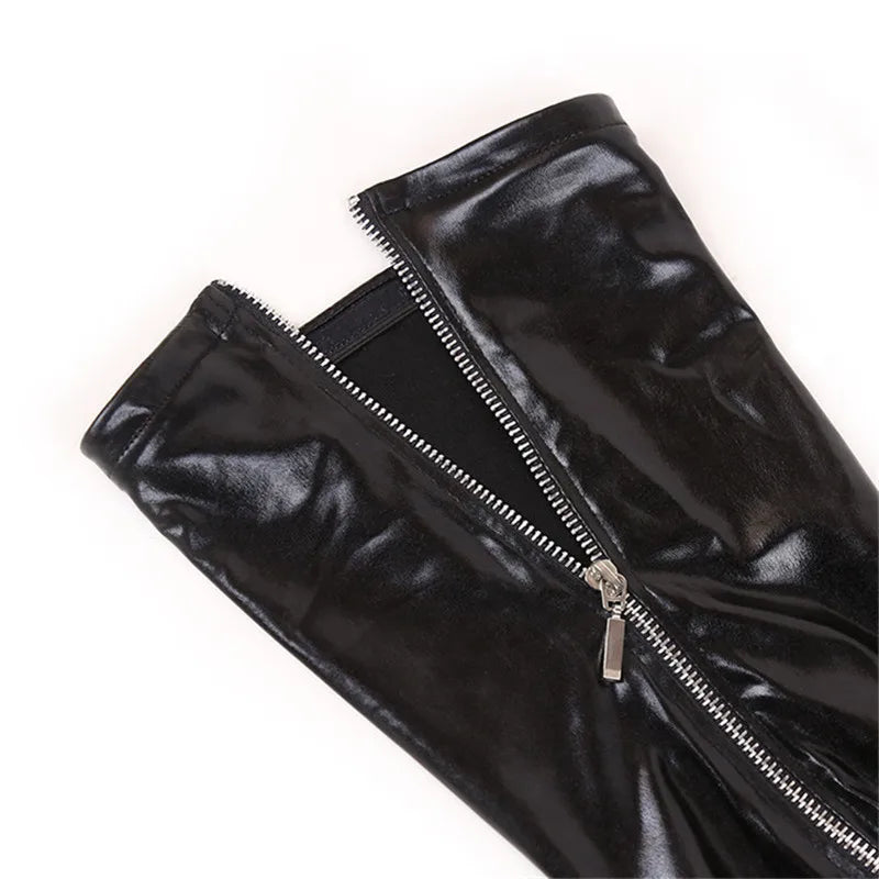 XXL Plus Size PVC Leather Thigh High Stockings Back Zipper Silicone Hold Up Party Club Medias Women Pole Dance Motorcycle Outfit