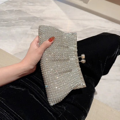 Luxury Rhinestone Evening Clutch Bag Wedding Bride Handbag Shiny Design Party Banquet Lady Portable Purse Sling Shoulder Bags - Kimlud