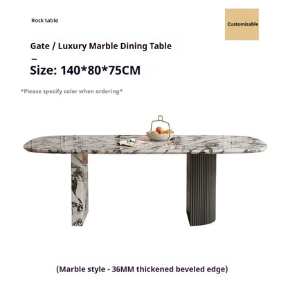 Luxury French Rectangle Marble Table, Cream Aesthetic Designer Villa Furniture, Trendy Natural Stone Dining Table - Kimlud