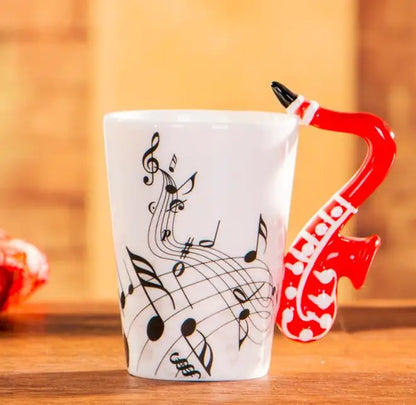 Cups with Handle Novelty Gifts 240ml Creative Music Ceramic Mug Guitar Violin Style Cute Coffee Tea Milk Stave Mugs |...