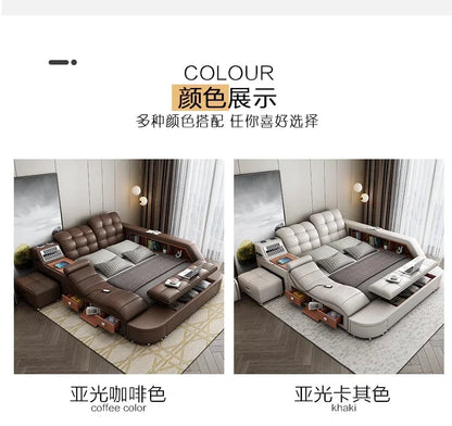 Genuine Leather Tech Smart  Multifunctional Beds Massage Modern Luxury Camas Upholstered With Bluetooth Speaker,Air Cleaner