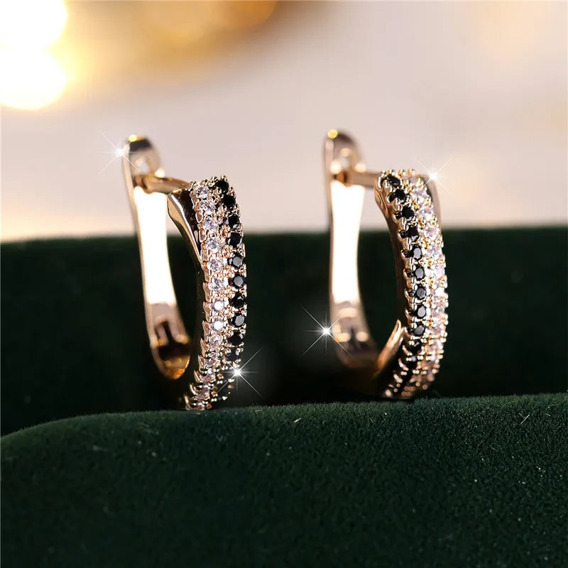 Luxury Female Black White Zircon Stone Clip Earrings Charm Gold Color Wedding Jewelry For Women | Kimlud Luxury Jewelry